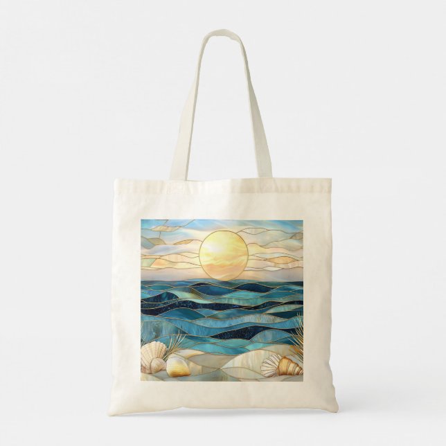 Stained Glass Ocean Sunset Beach Tote Tygkasse (Baksida)