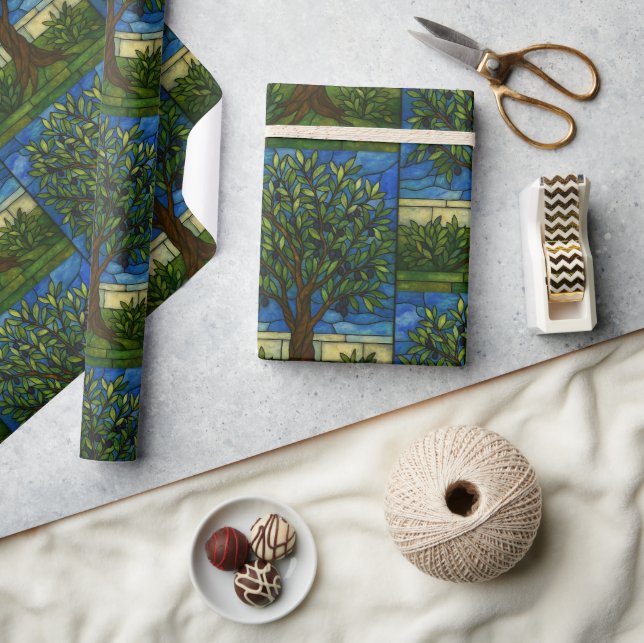 Stained Glass Olive Tree Wrapping Paper – Nature  Presentpapper (Hantverk)