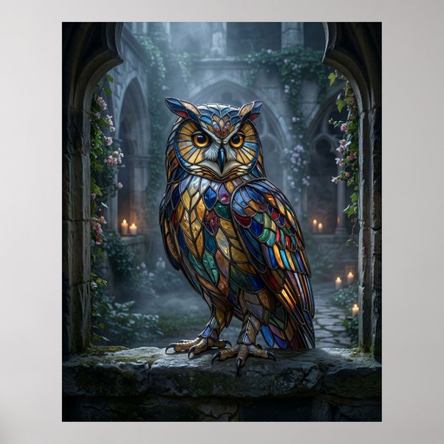 Stained Glass Owl Moonlight Poster (Framsidan)