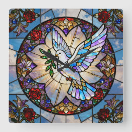 Stained Glass Peace Dove Wall Clock Fyrkantig Klocka