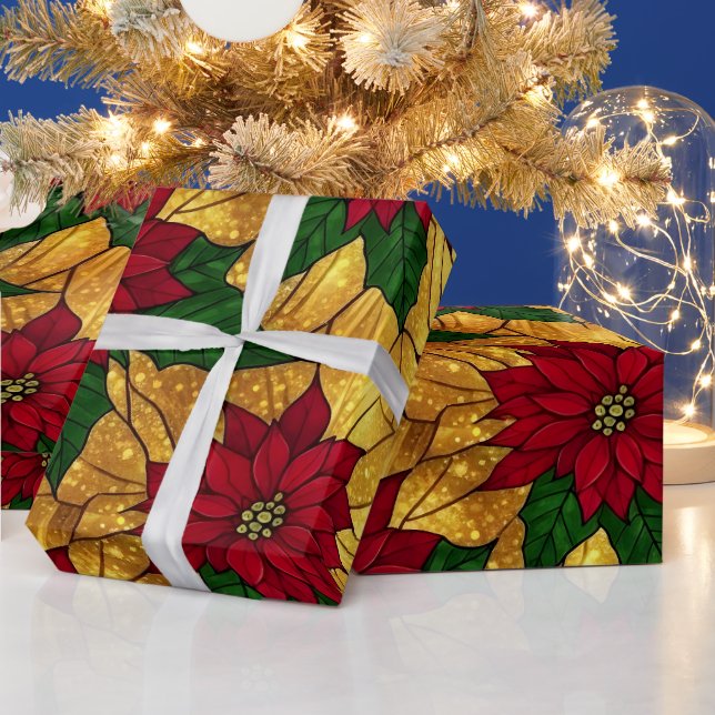 Stained Glass Poinsettia Elegant jul Presentpapper (Helgdagar)