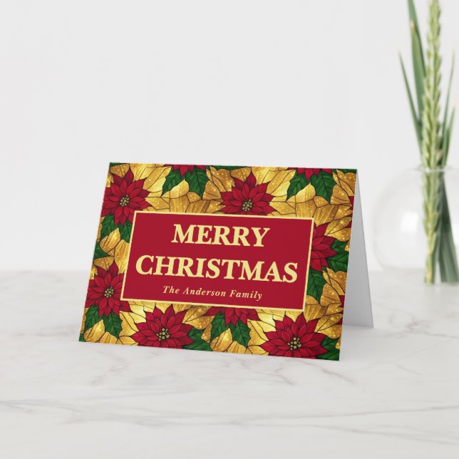 Stained Glass Poinsettia Merry Christmas Helgkort (Framsida)