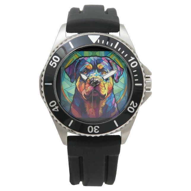 Stained Glass Rottweiler  Armbandsur (Framsida)
