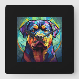 Stained Glass Rottweiler Fyrkantig Klocka