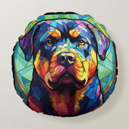 Stained Glass Rottweiler Rund Kudde