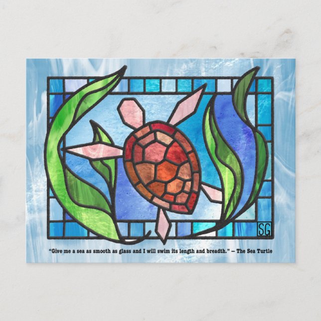 Stained Glass Sea Turtle Postcards Helg Vykort (Framsida)