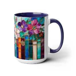 Stained Glass Style Books Floral Mug Mugg