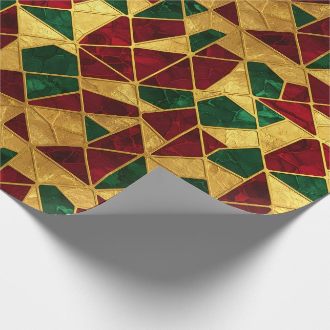 Stained Glass Style Christmas Red Green Gold  Presentpapper (Hörn)