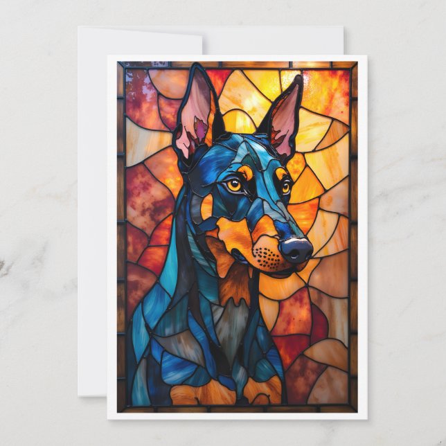 Stained Glass Style Doberman Dog Flat Kort (Framsida)