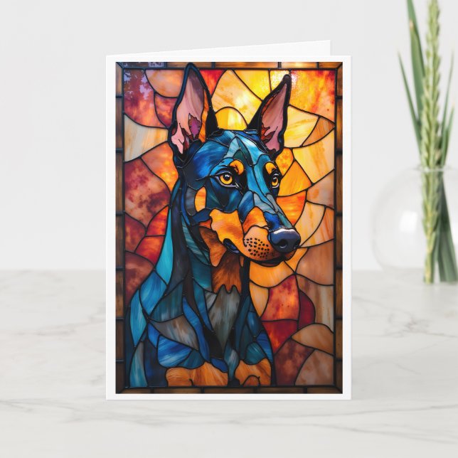 Stained Glass Style Doberman Dog Kort (Framsida)