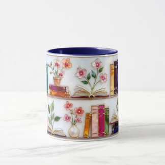 Stained Glass Style Floral Bookshelf Mug Mugg