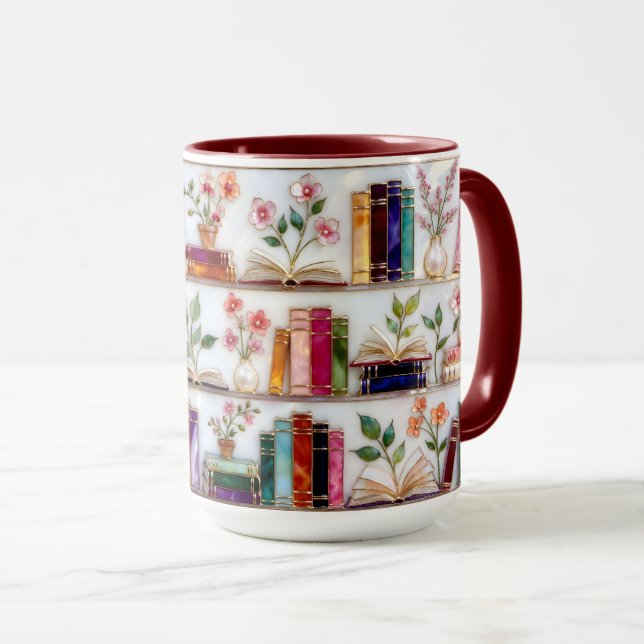 Stained Glass Style Floral Bookshelf Mug Mugg (Framsida höger)