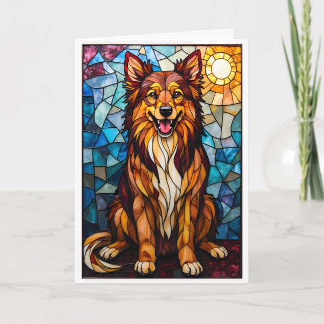 Stained Glass Style Mixed Breed Dog  Kort (Framsida)