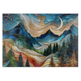 Stained Glass Style Mountain Cutting Board