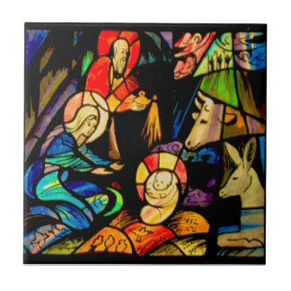 Stained Glass Style Nativity Kakelplatta