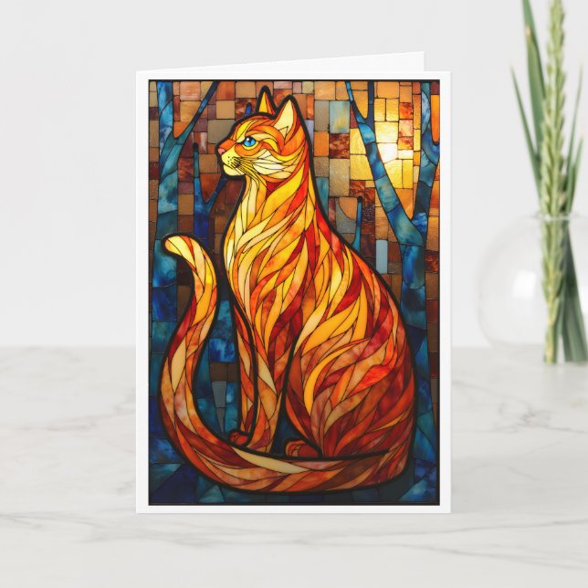 Stained Glass Style Orange Cat  Kort (Framsida)