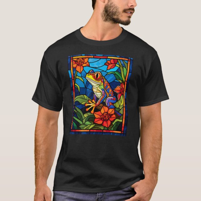 Stained Glass Style Red-eyed Tree Frog T Shirt (Framsida)
