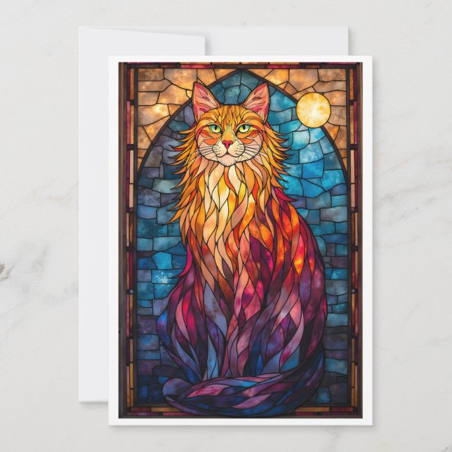 Stained Glass Style Stor Luddig Katt Platta Kort (Framsida)