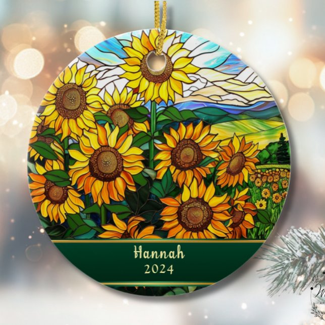 Stained Glass Sunflowers Personalized Julgransprydnad Keramik (Skapare uppladdad)