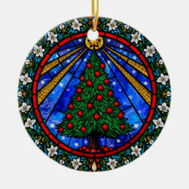 Stained Glass Träd & Blommig Kant Julgransprydnad Keramik