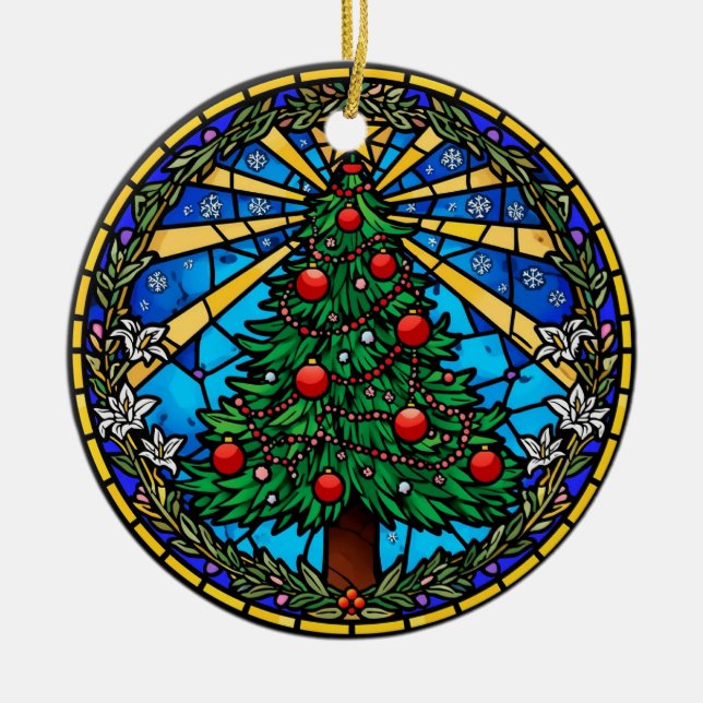 Stained Glass Tree Wreath Julgransprydnad Keramik (Framsidan)