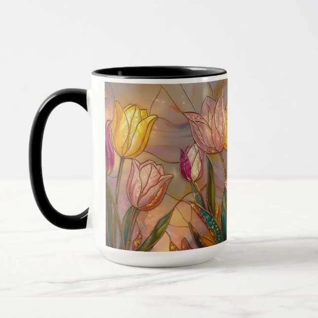 Stained Glass Tulip Mug: Floral Art Mugg (Vänster)