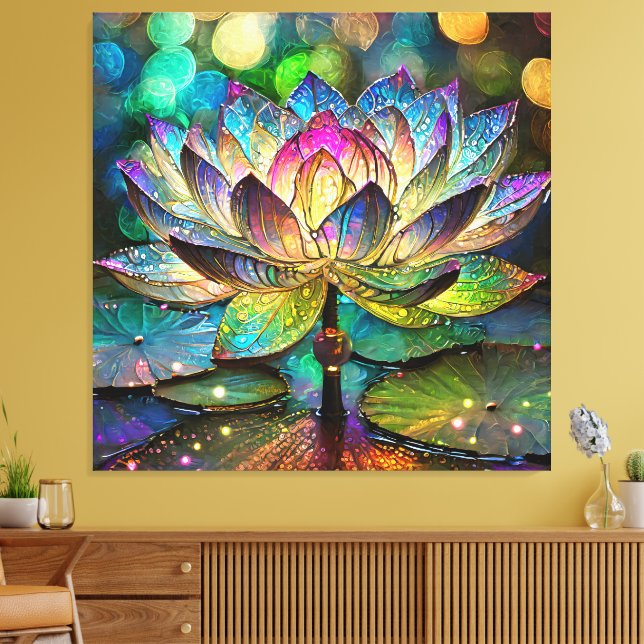 Stained Glass Vibrant Lotus Flower Canvastryck (Insitu (Vardagsrum))