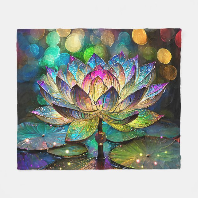Stained Glass Vibrant Lotus Flower Fleecefilt (Framsidan (Horisontell))
