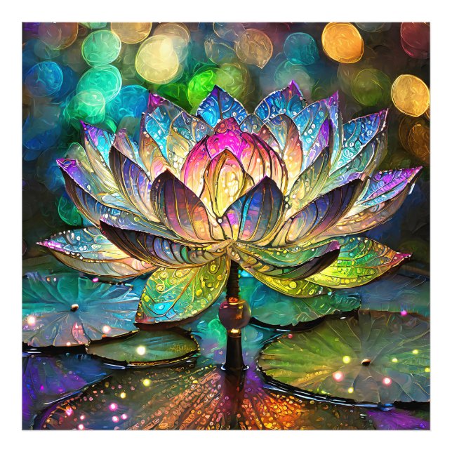 Stained Glass Vibrant Lotus Flower Fototryck (Framsidan)