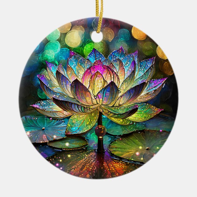 Stained Glass Vibrant Lotus Flower Julgransprydnad Keramik (Framsidan)