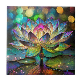 Stained Glass Vibrant Lotus Flower Kakelplatta