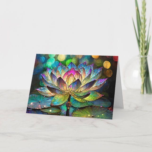 Stained Glass Vibrant Lotus Flower Kort (Framsida)