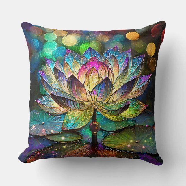 Stained Glass Vibrant Lotus Flower Kudde (Framsida)
