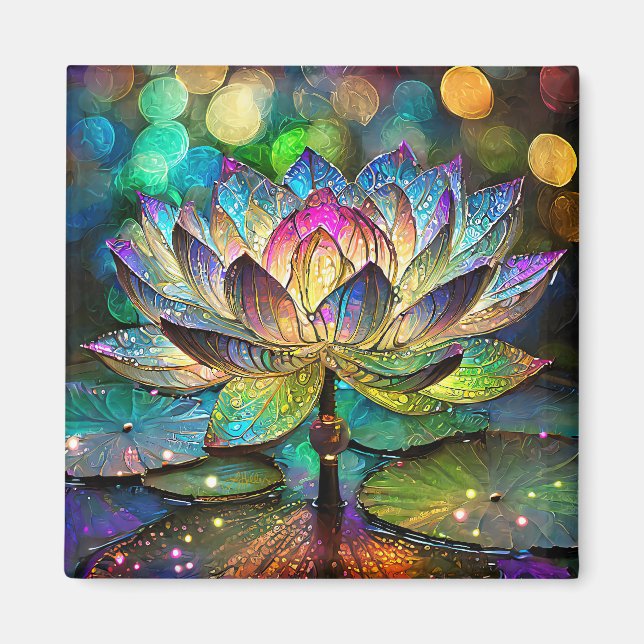 Stained Glass Vibrant Lotus Flower Magnet (Framsidan)