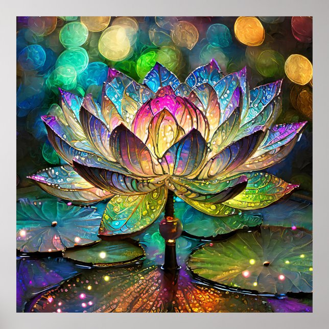 Stained Glass Vibrant Lotus Flower Poster (Framsidan)