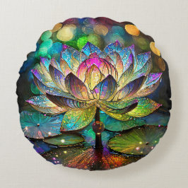Stained Glass Vibrant Lotus Flower Rund Kudde