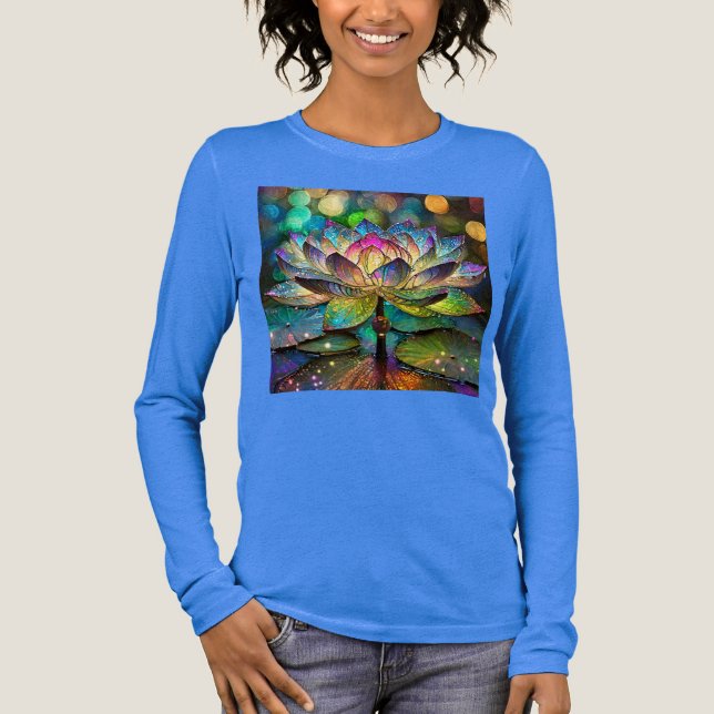 Stained Glass Vibrant Lotus Flower T Shirt (Framsida)