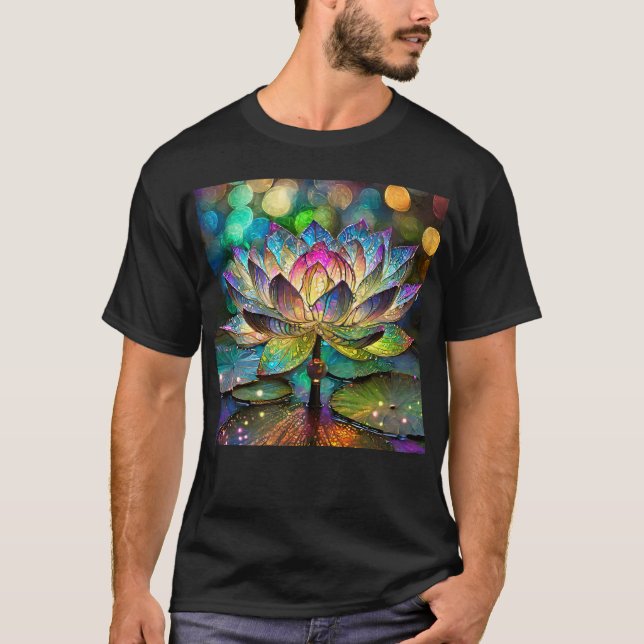 Stained Glass Vibrant Lotus Flower T Shirt (Framsida)