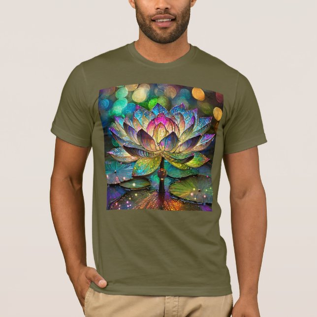 Stained Glass Vibrant Lotus Flower T Shirt (Framsida)