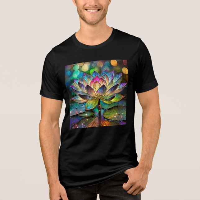 Stained Glass Vibrant Lotus Flower T Shirt (Framsida)