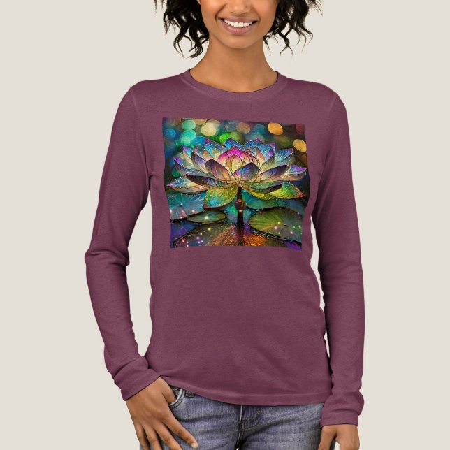 Stained Glass Vibrant Lotus Flower T Shirt (Framsida)