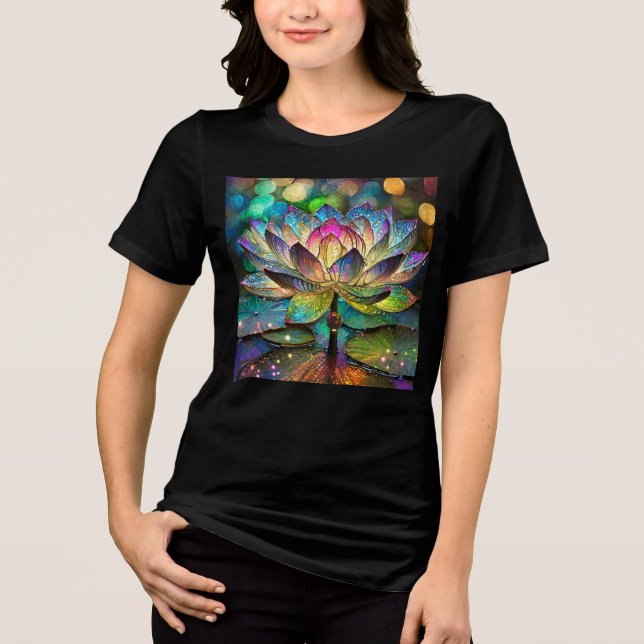 Stained Glass Vibrant Lotus Flower T Shirt (Framsida)