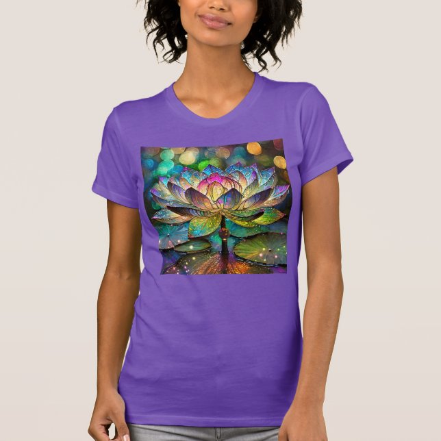 Stained Glass Vibrant Lotus Flower T Shirt (Framsida)