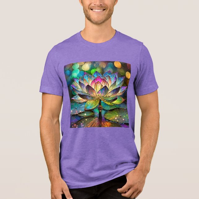Stained Glass Vibrant Lotus Flower T Shirt (Framsida)