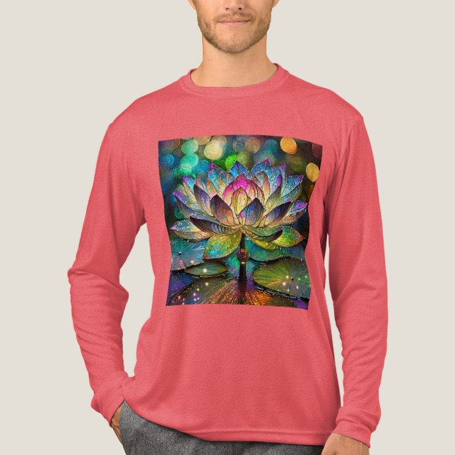 Stained Glass Vibrant Lotus Flower T Shirt (Framsida)