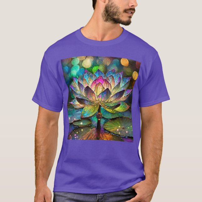 Stained Glass Vibrant Lotus Flower T Shirt (Framsida)