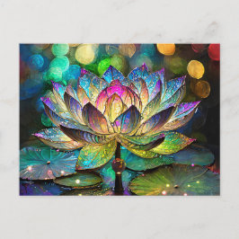Stained Glass Vibrant Lotus Flower Vykort
