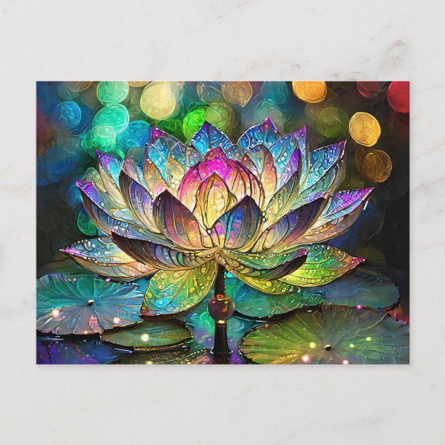 Stained Glass Vibrant Lotus Flower Vykort (Framsida)