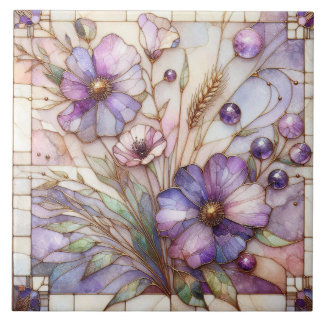 Stained glass violet flower kakelplatta