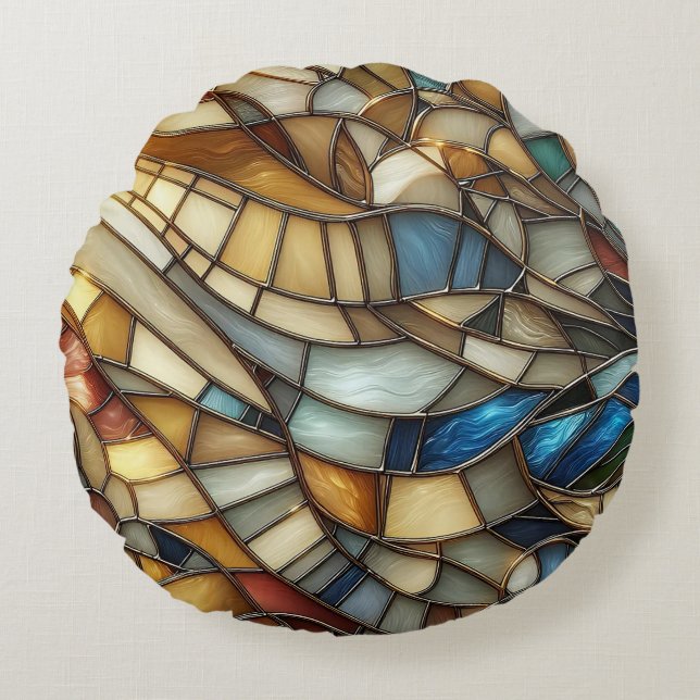 Stained Glass Waves Rund Kudde (Framsidan)